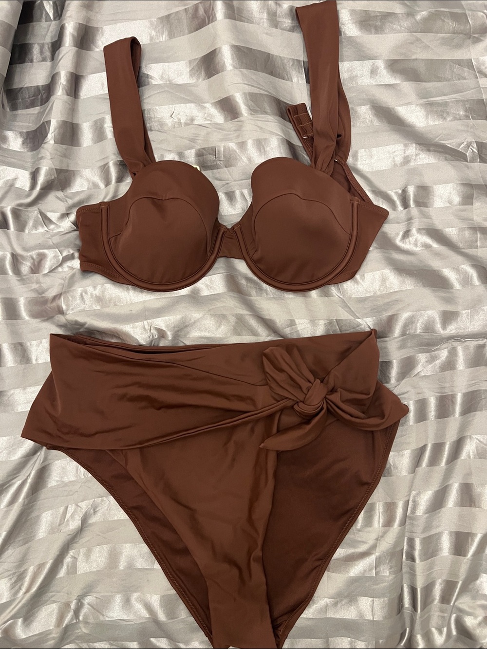 NEW Express Brown Two-Piece Bikini Set with Knot Detail L top and XL bottom